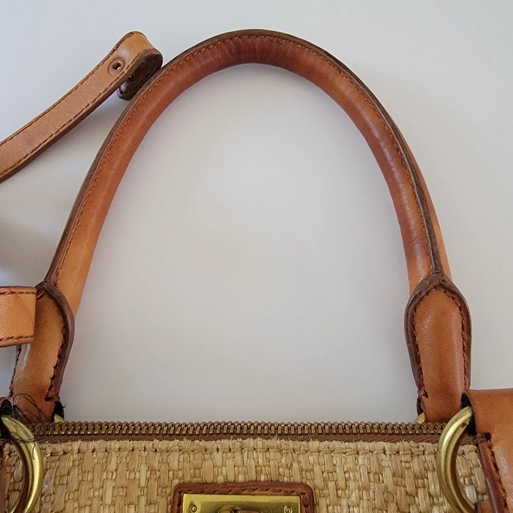J. Crew Brompton Straw Tan Brown Leather Hobo Bag Y2K 2010